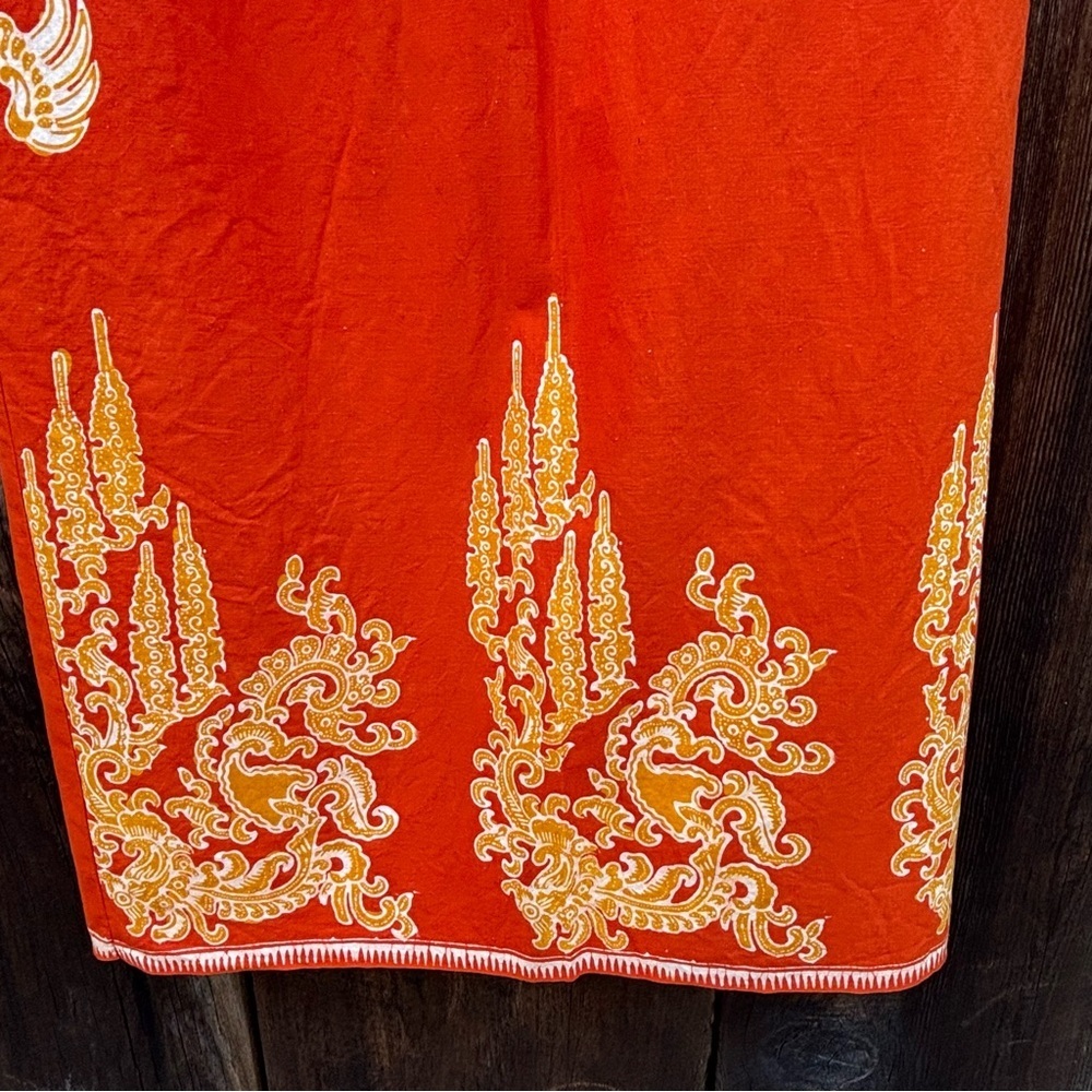 Bali Handmade Orange Gold Batik Top & Wraparound skirt. Vintage 1990’s size S - Picture 9 of 16